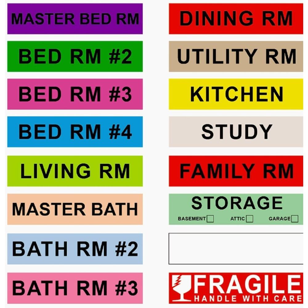 1920 Count Home Moving Labels, 32 Rolls Different Color Coding Labels 2-PACK - Picture 2 of 6